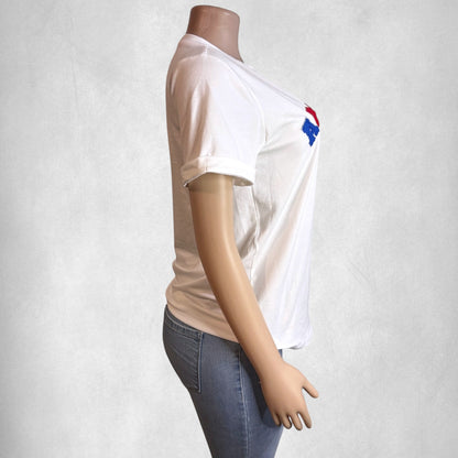 Camiseta blanca con cuello redondo y gráfico AMERICA