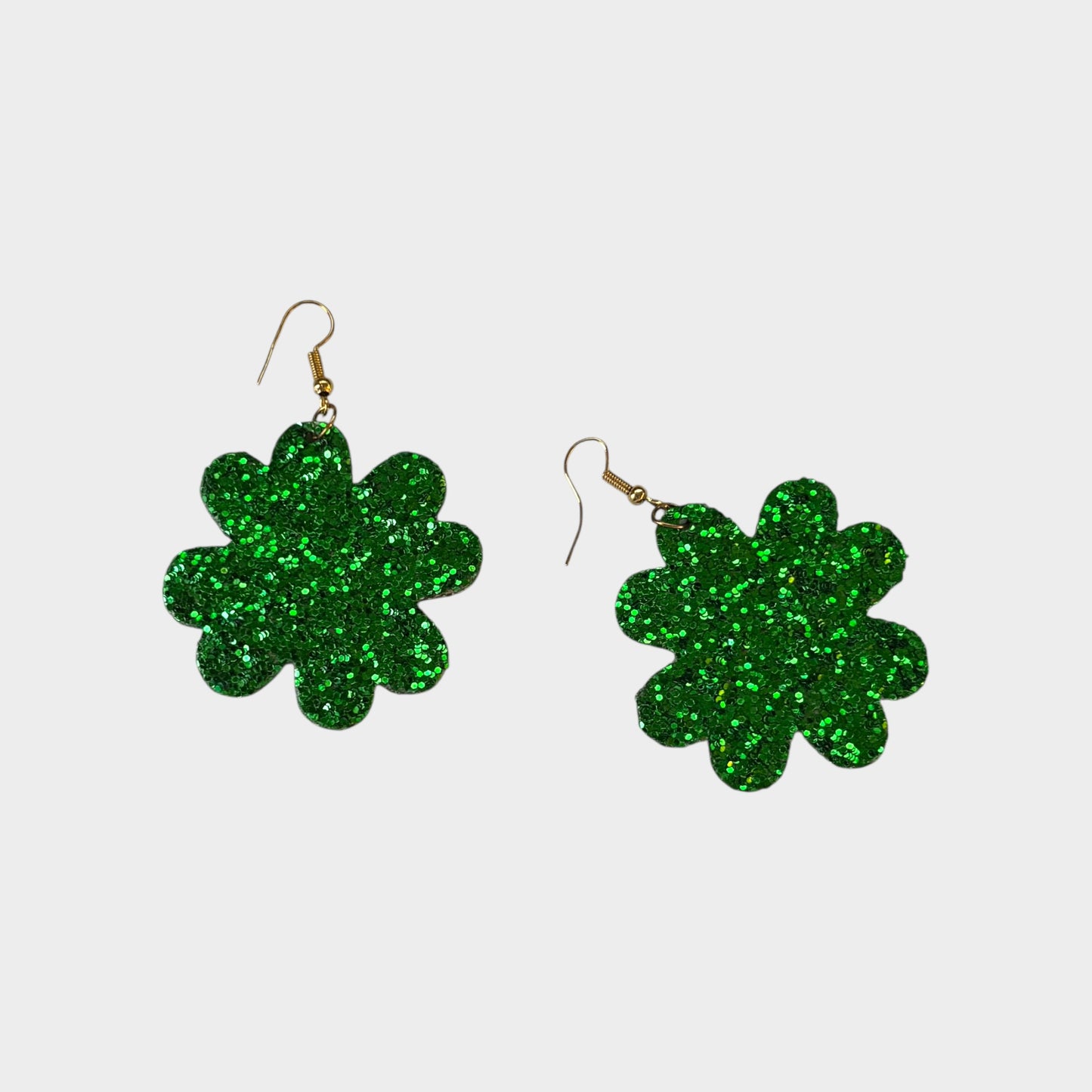 Green Glitter Shamrock Statement Earrings