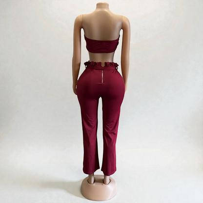 Conjunto largo de 2 piezas burdeos para mujer