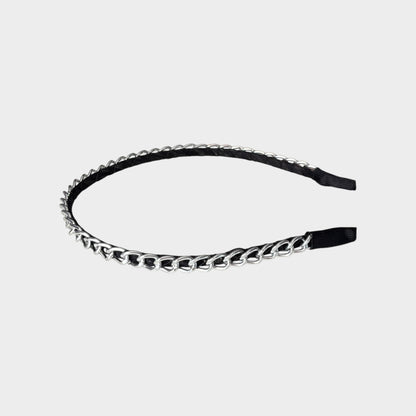 Elegant Black Headband with Silver Chain Accent