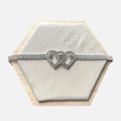 Silver Double Heart Anklet Bracelet