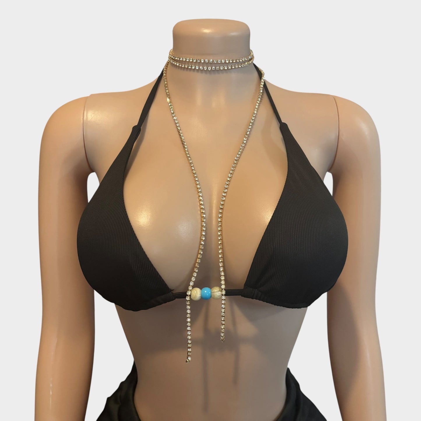 Multi Row Full Crystal Gold Necklace