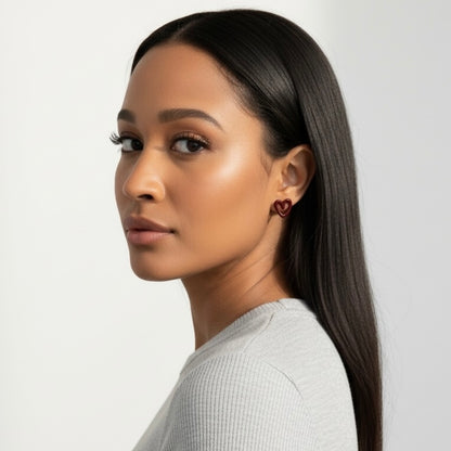 Small Burgundy Heart Stud Earring