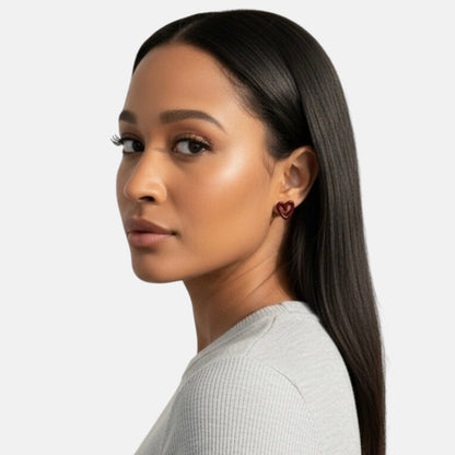 Small Burgundy Heart Stud Earring
