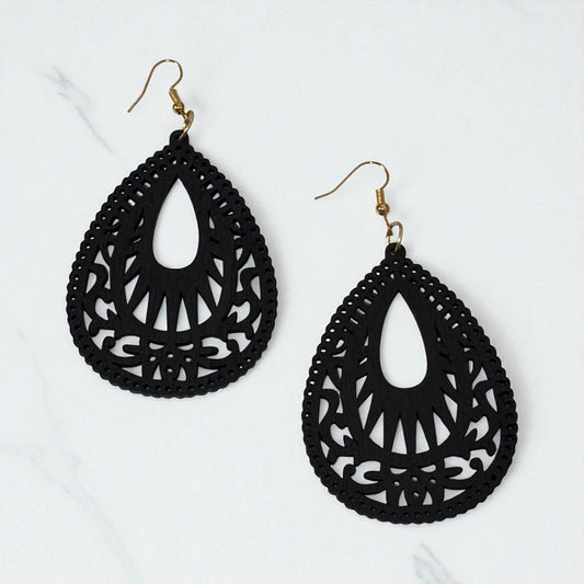 Wood Hollow Out Drop Earrings