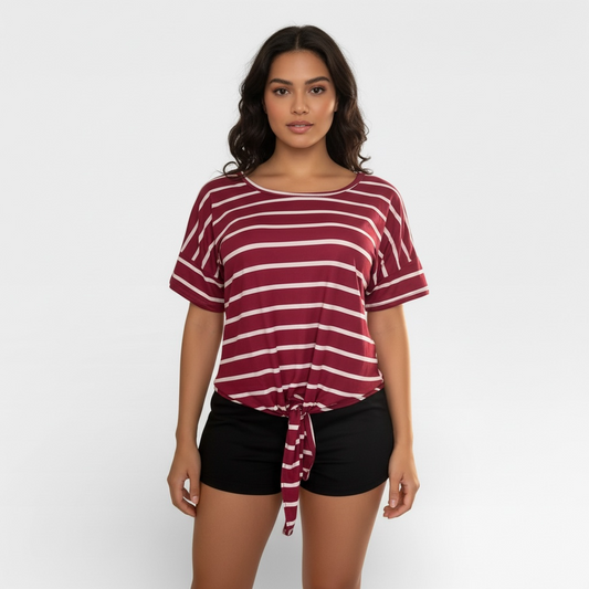 Top de mujer de manga corta con lazo a rayas