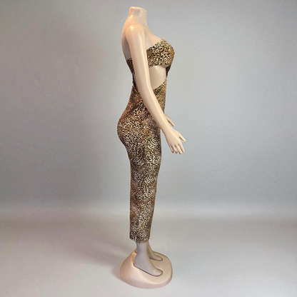 Leopard Print Strapless Midi Dress