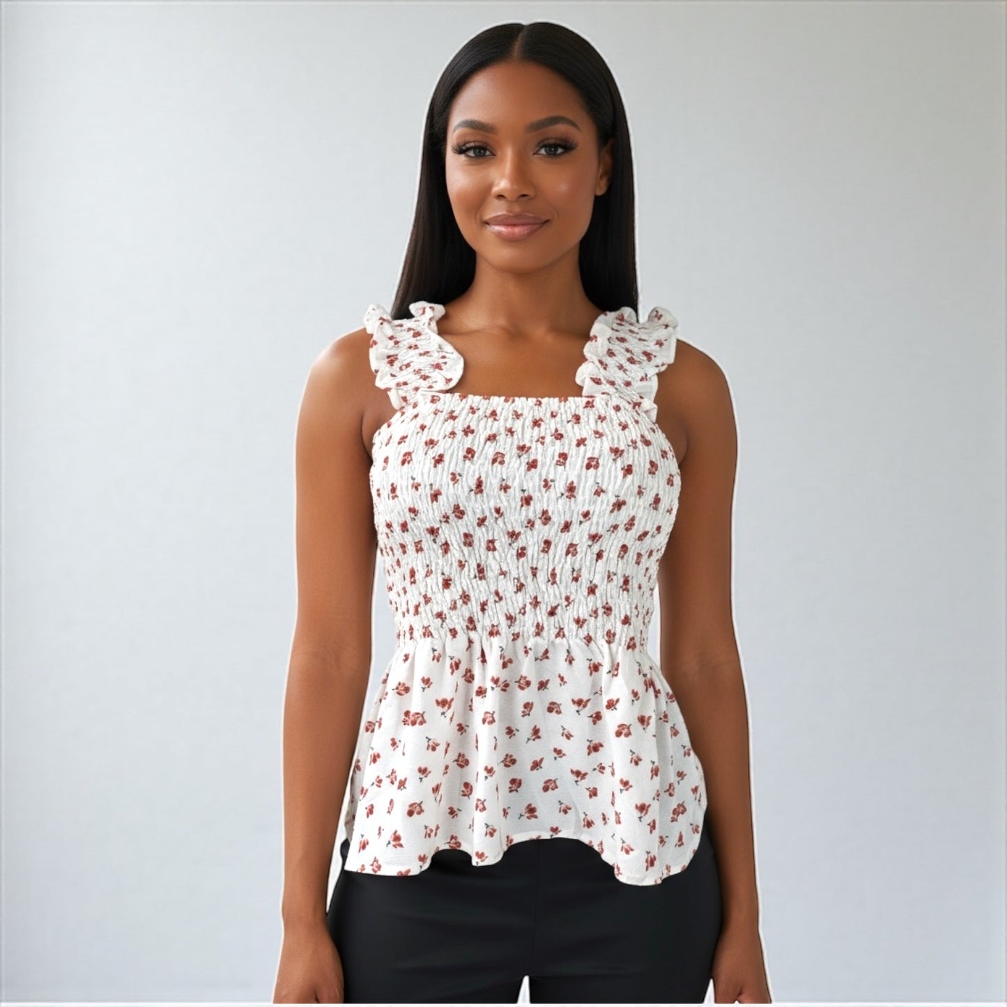 Off White Floral Women Smock Tank