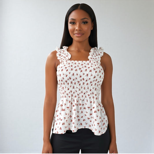 Off White Floral Women Smock Tank
