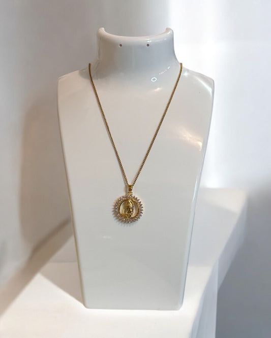 Virgin Mary Pendant Cuban Link Necklace