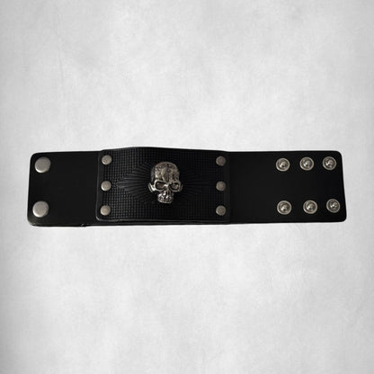 Black Vintage Skull Leather Men Bracelet