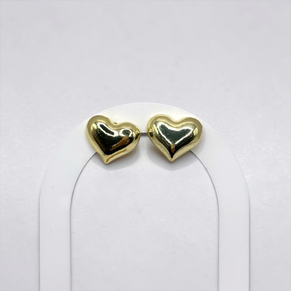 Polished Gold Heart Stud Earrings