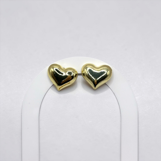 Polished Gold Heart Stud Earrings
