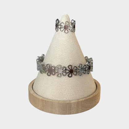 Floral Bracelet Ring Silver Set