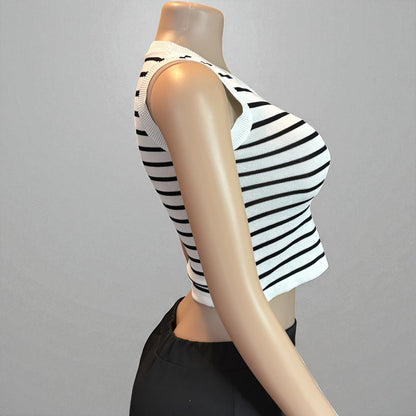 Striped Sleeveless Knitted Base Shirt