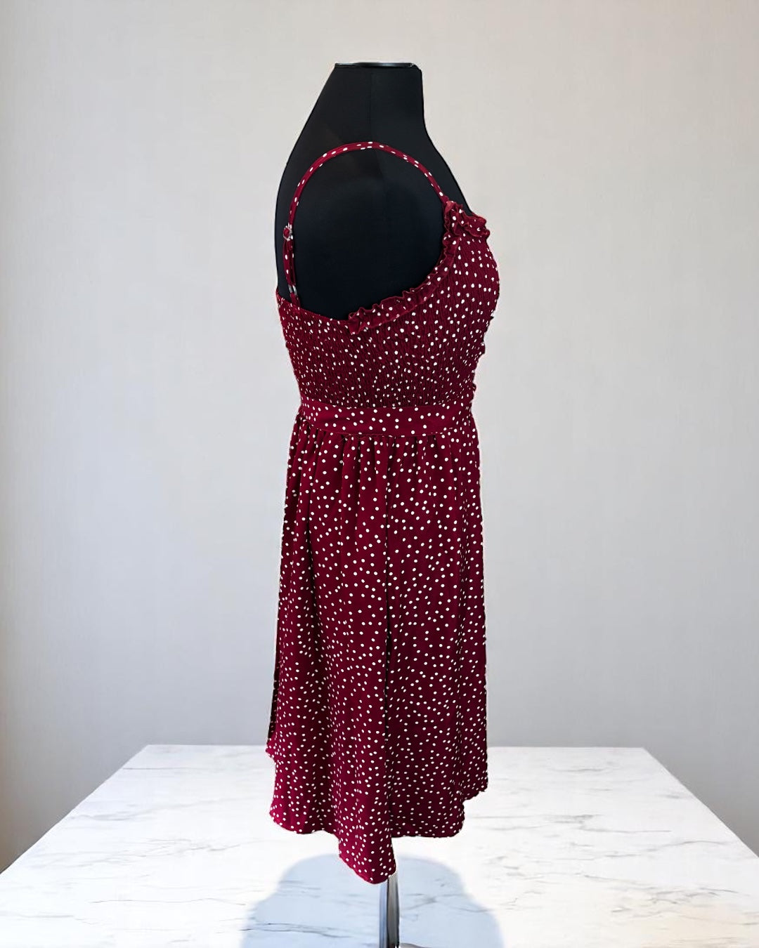Floral Burgundy Ruffled Neckline Sundress