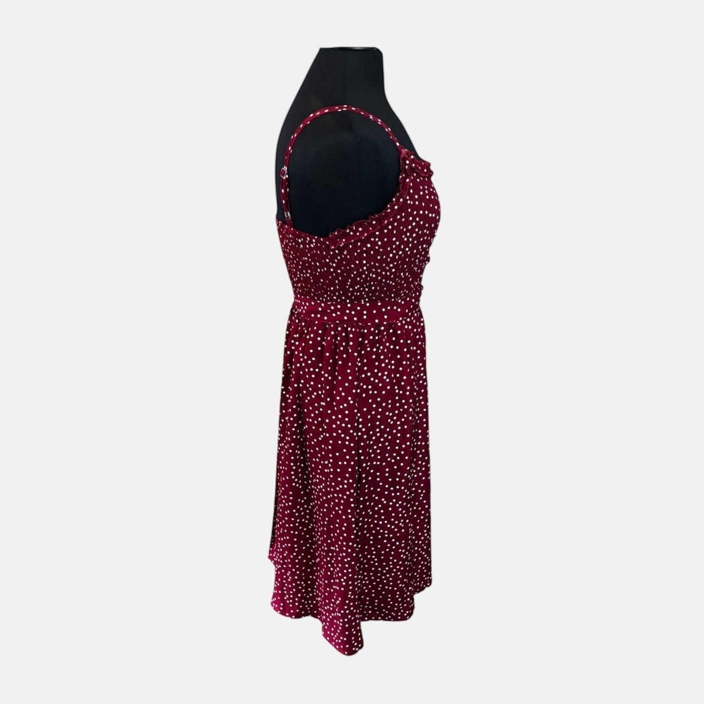 Polkadot Burgundy Ruffled Neckline Sundress