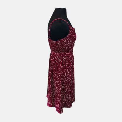 Polkadot Burgundy Ruffled Neckline Sundress