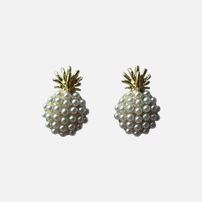 Gold Pineapple Faux Pearl Stud Earrings