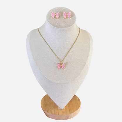 Pink Bow Necklace & Earring Set