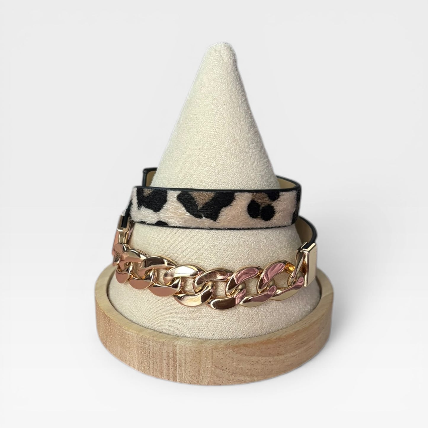 Pulseras de cuero con doble borde y estampado de leopardo