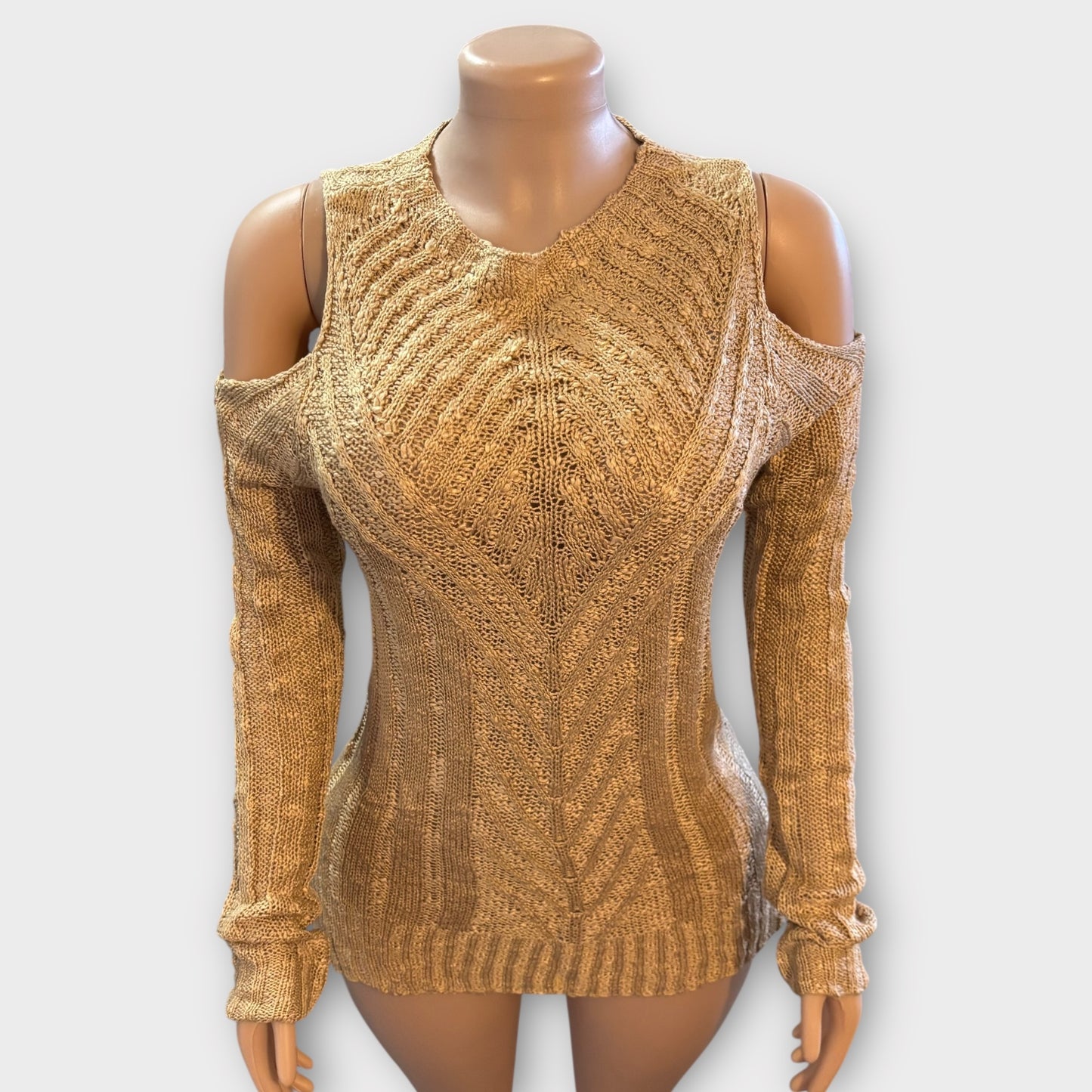 Suéter de punto de manga larga con hombros descubiertos para mujer