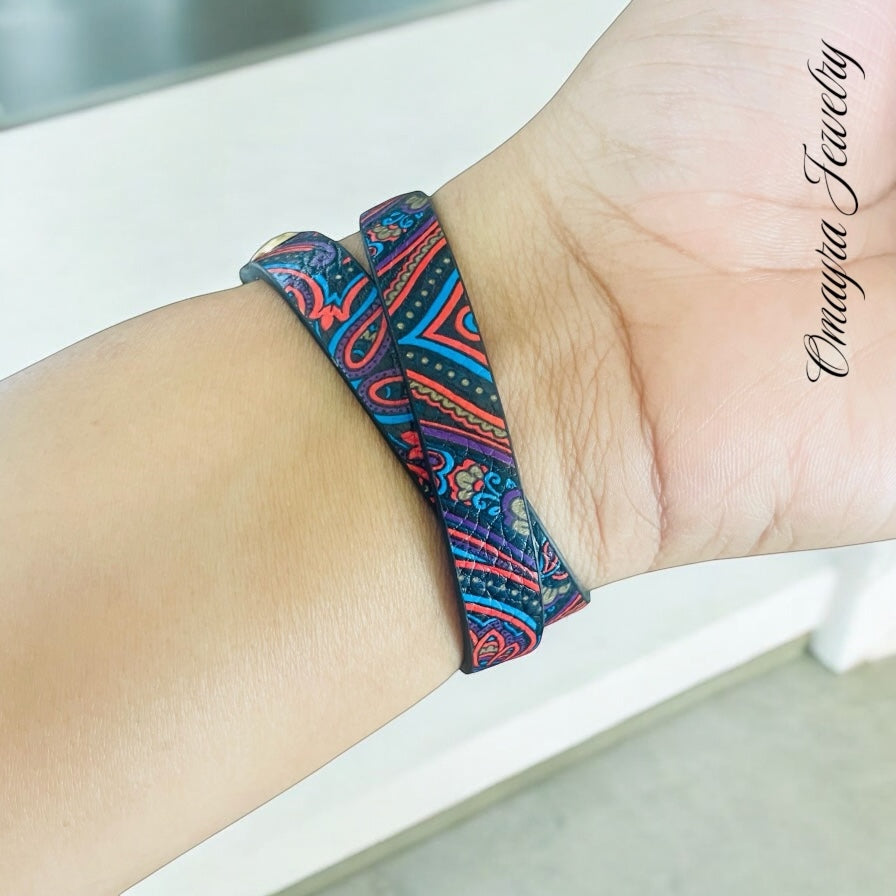 Pulsera de cuero multicolor para mujer