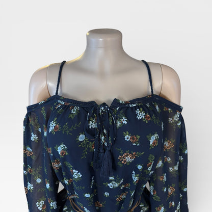 Elegant Navy Blue Floral Short Dress
