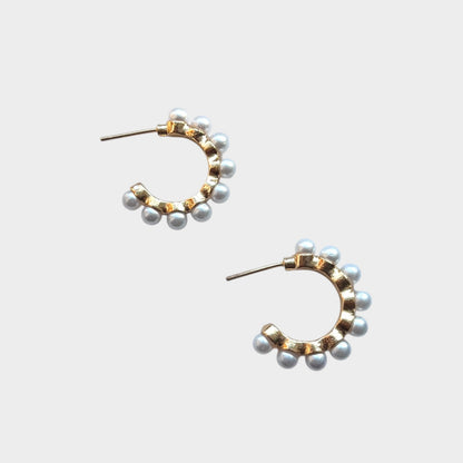 Gold Hoop Earrings with Pearls