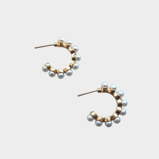 Gold Hoop Earrings with Pearls