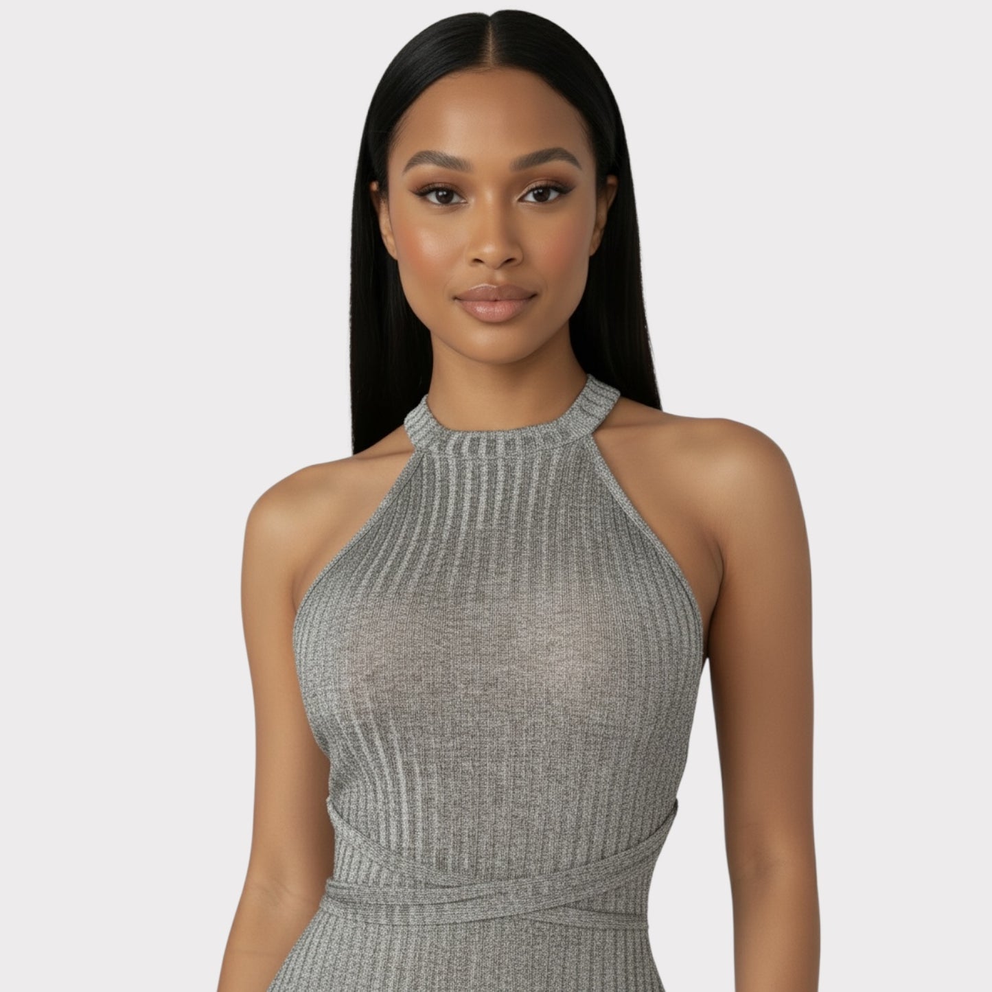 Vestido largo maxi de mujer color gris liso