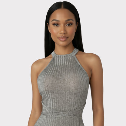 Vestido largo maxi de mujer color gris liso