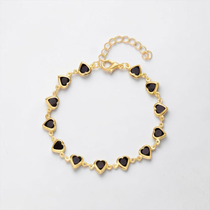 Gold-Tone Black Heart Charm Anklet