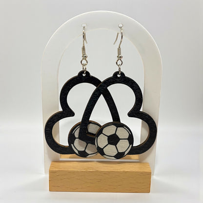Heart Soccer Wood Earring