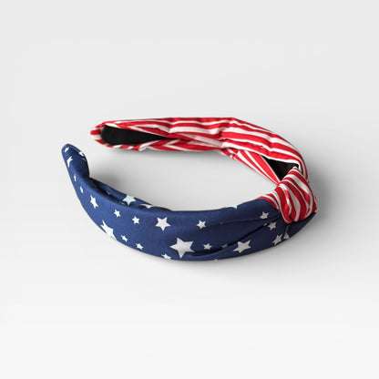 Diadema ancha con lazo y bandera estadounidense multicolor