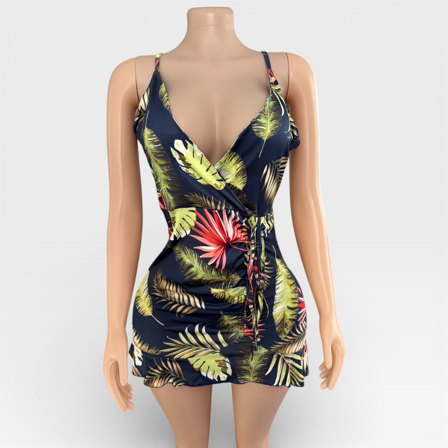 Vestido corto con escote en V y estampado floral para mujer