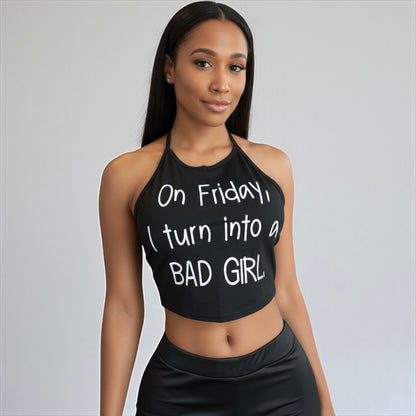 Bad Girl Black Sleeveless Crop Top
