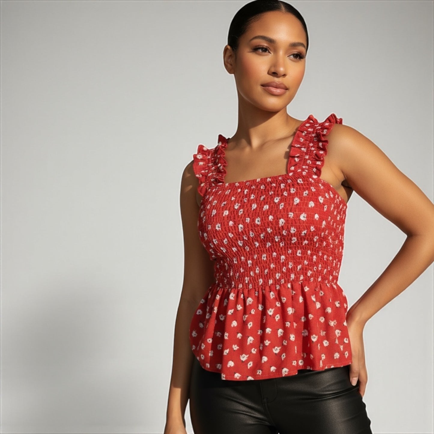 Floral Women Red Smock Tank