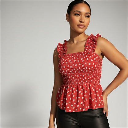 Floral Women Red Smock Tank