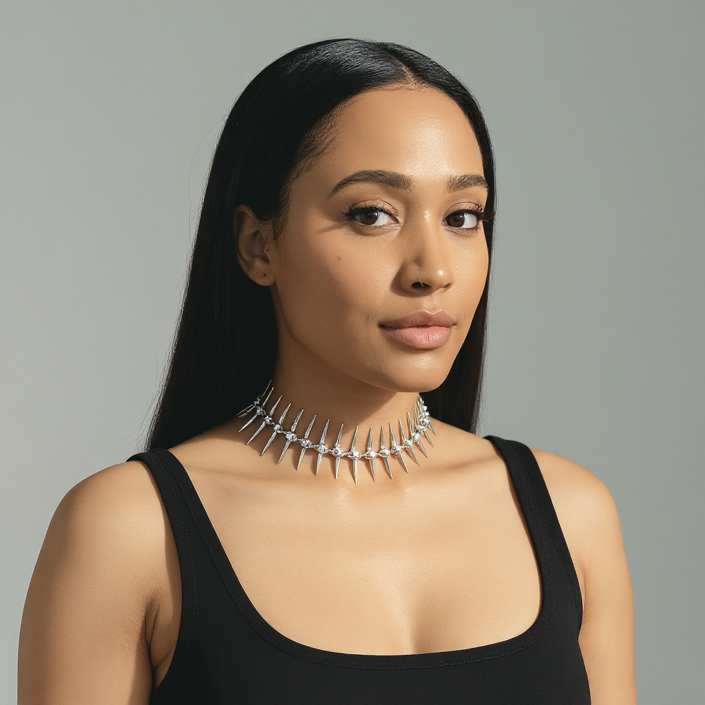 Silver Adjustable Punk Skeleton Choker with Back Chain