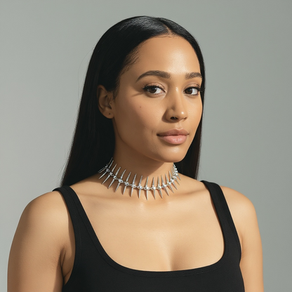 Silver Adjustable Punk Skeleton Choker with Back Chain