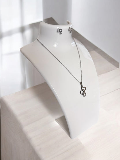 Stainless Steel Triple Heart Necklace & Earring Set