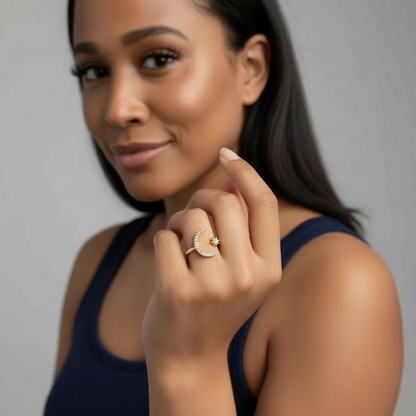 Moon Star Dazzling Open Finger Ring