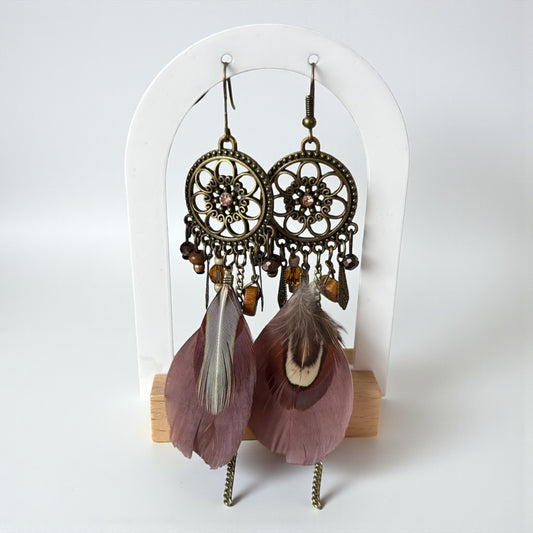 Long Earrings W/Feathers