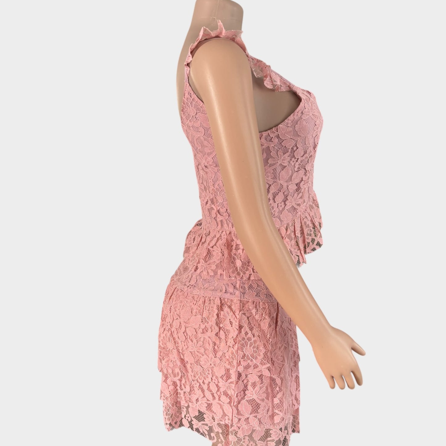 Conjunto de falda de encaje con corazón rosa claro