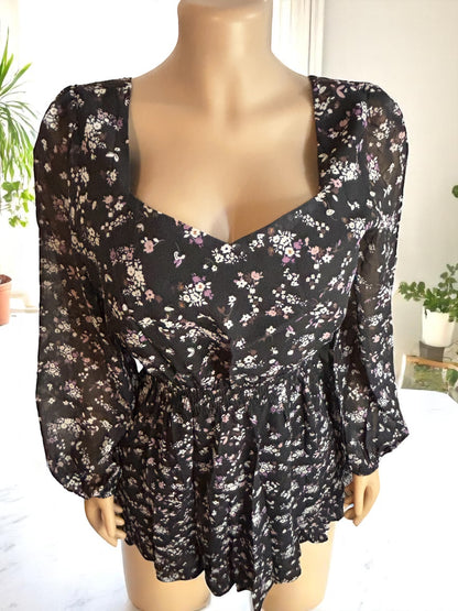 Black Ruffled Floral Short Dress