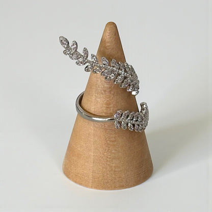 Silver Sterling Open Crystal Leaves Ring