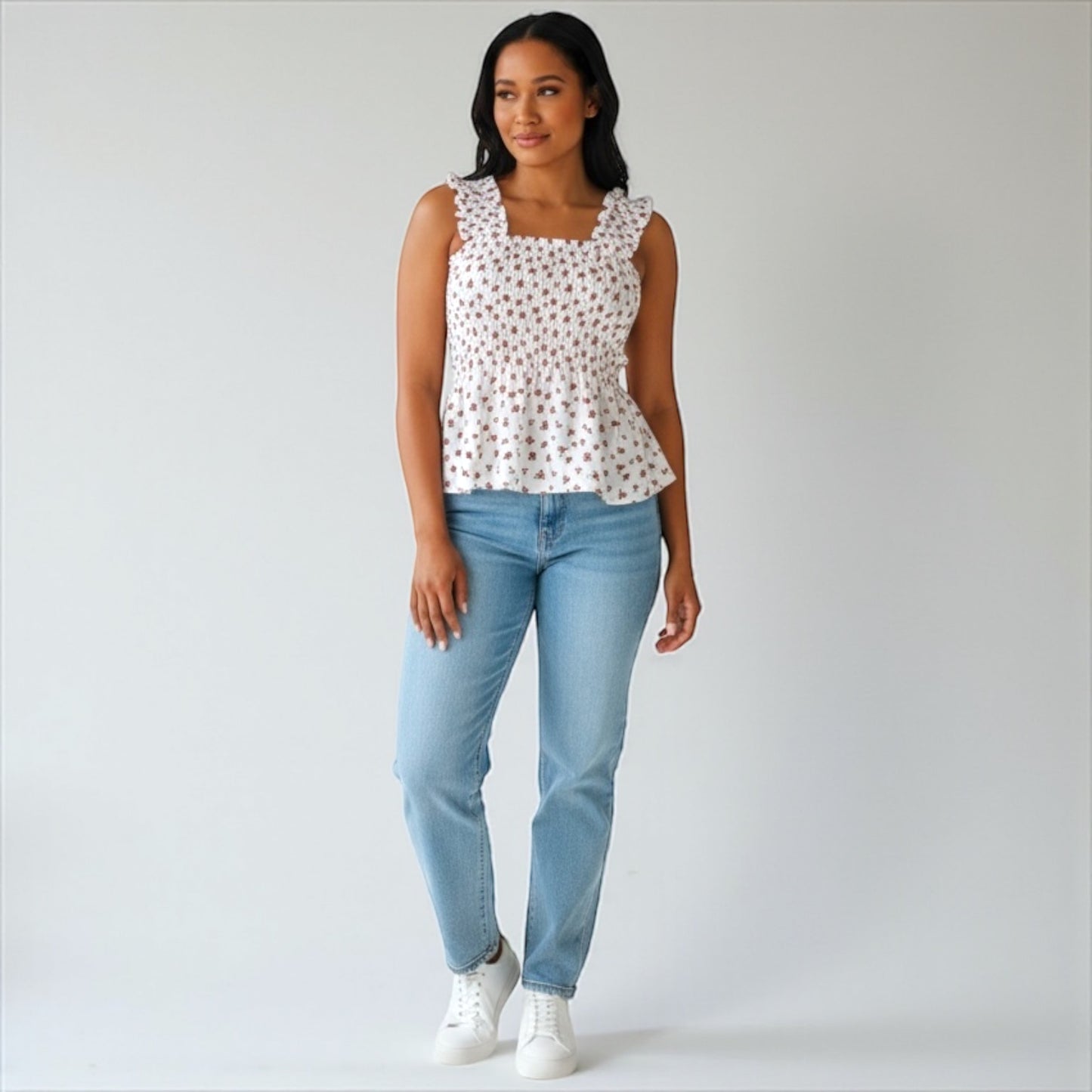 Off White Floral Women Smock Tank