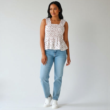 Off White Floral Women Smock Tank