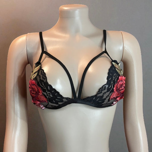 Lace Wire Free Rose Floral Bra